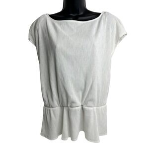 DKNY White Ribbed Peplum Top Short Sleeve Blouse Size‎ M